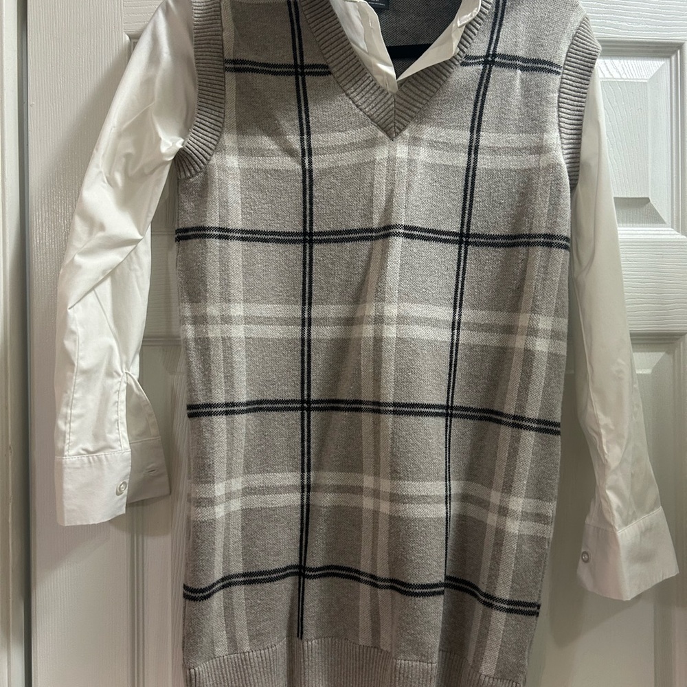 Tahari Gray Plaid Long Sleeve Dress